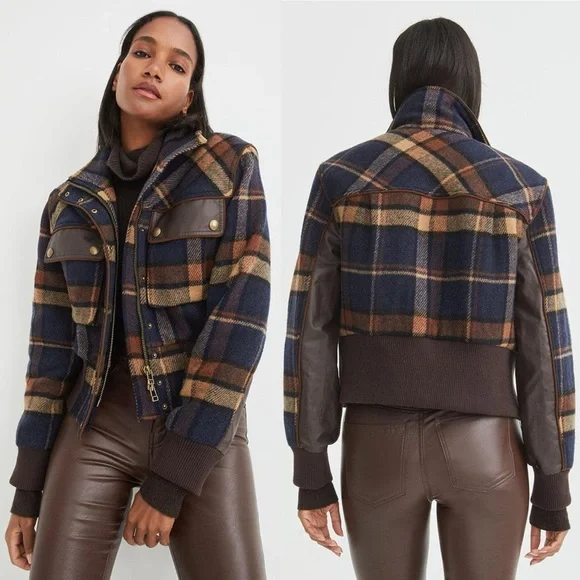 Veronica Beard Jadis Plaid Snap Button Wool Blend Bomber Jacket - Picture 11 of 11